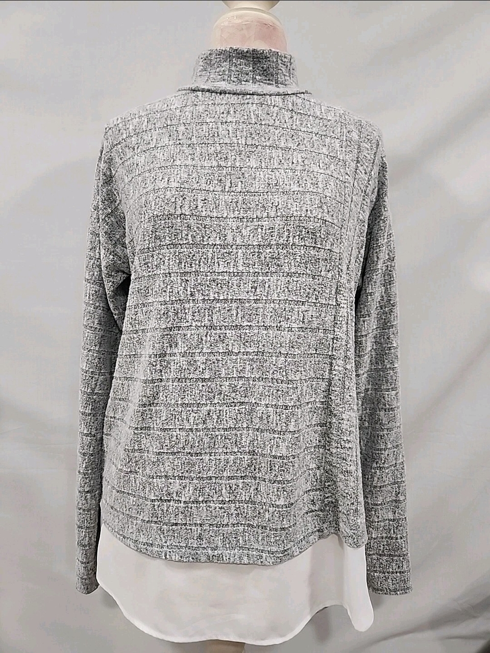 Simply Vera Vera Wang Gray Ribbed Mockneck Sweater Chiffron Hem